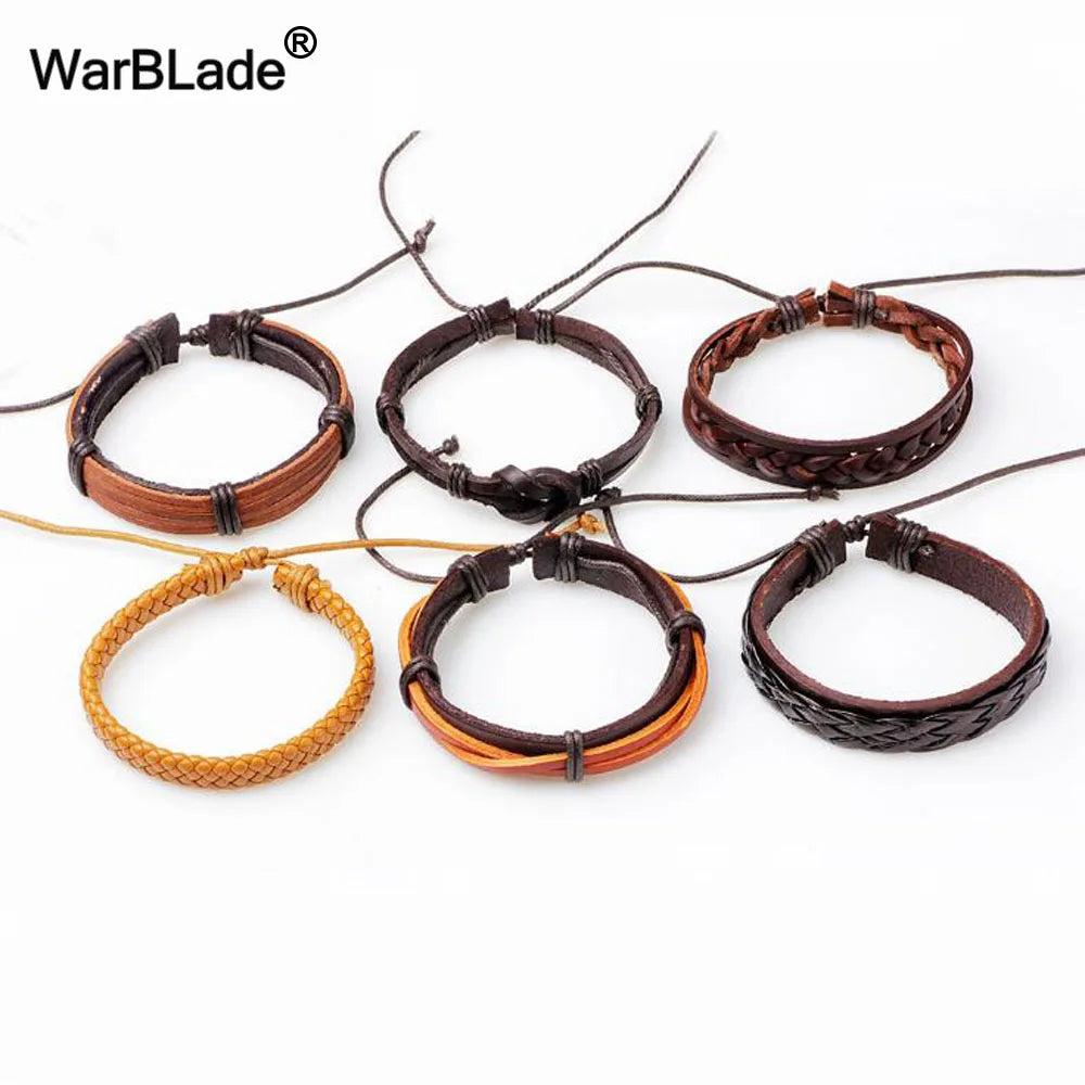 Real Leather Bracelet Men Multilayer Braid Wrap Bangles for Women
