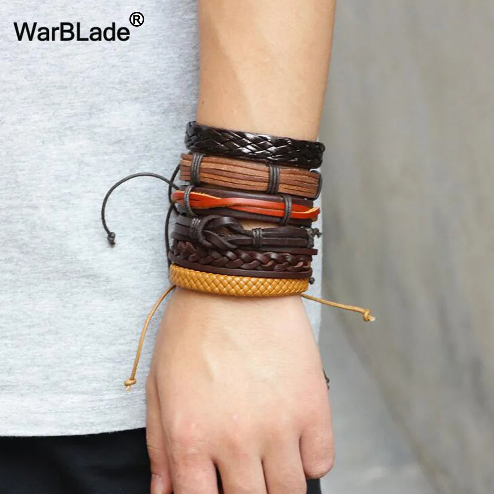 Real Leather Bracelet Men Multilayer Braid Wrap Bangles for Women