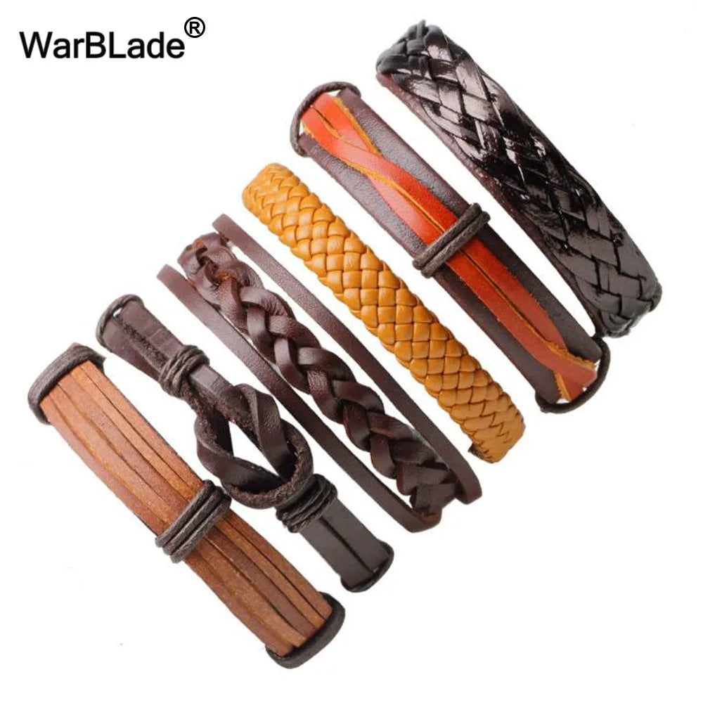 Real Leather Bracelet Men Multilayer Braid Wrap Bangles for Women