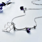 925 Silver Anklet Woman Lucky Clover Purple Crystal Pendant Anklet Jewelry