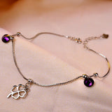 925 Silver Anklet Woman Lucky Clover Purple Crystal Pendant Anklet Jewelry