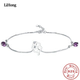 925 Silver Anklet Woman Lucky Clover Purple Crystal Pendant Anklet Jewelry