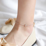 925 Sterling Silver Anklet Bracelet Jesus Cross Women Summer Charm Chain