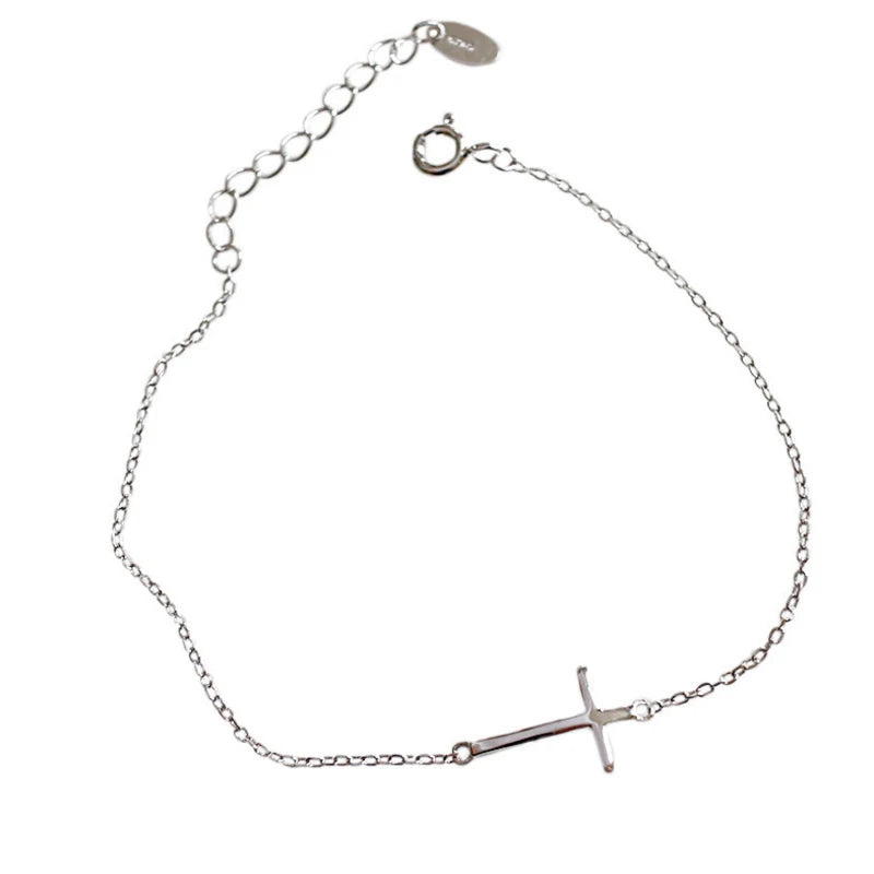 925 Sterling Silver Anklet Bracelet Jesus Cross Women Summer Charm Chain