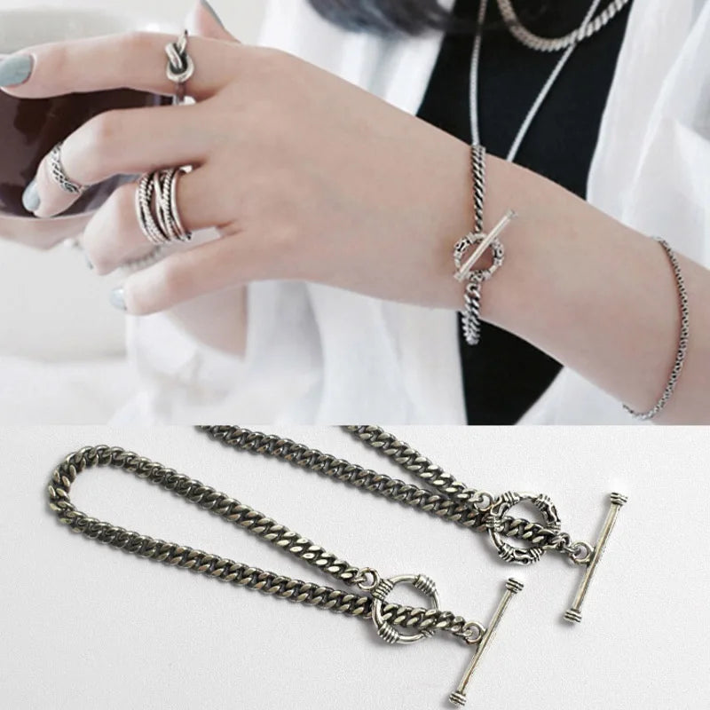925 Sterling Silver Vintage Round Chain Bracelet