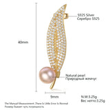 925 Silver Clear CZ Leaf Brooch Pearl Clothing Women Wedding Pins