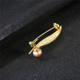 925 Silver Clear CZ Leaf Brooch Pearl Clothing Women Wedding Pins