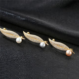 925 Silver Clear CZ Leaf Brooch Pearl Clothing Women Wedding Pins