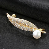 925 Silver Clear CZ Leaf Brooch Pearl Clothing Women Wedding Pins