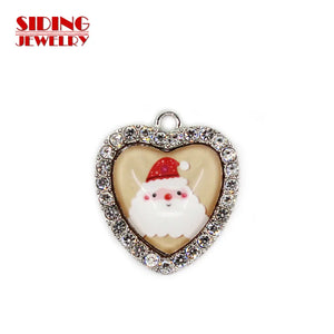 10pcs Father Christmas Crystal Heart Dangle Charm DIY Jewelry Charms