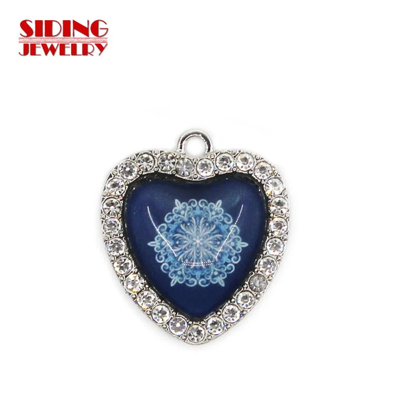 10pcs Snowflake Crystal Heart Dangle Charms DIY Jewelry Pendants