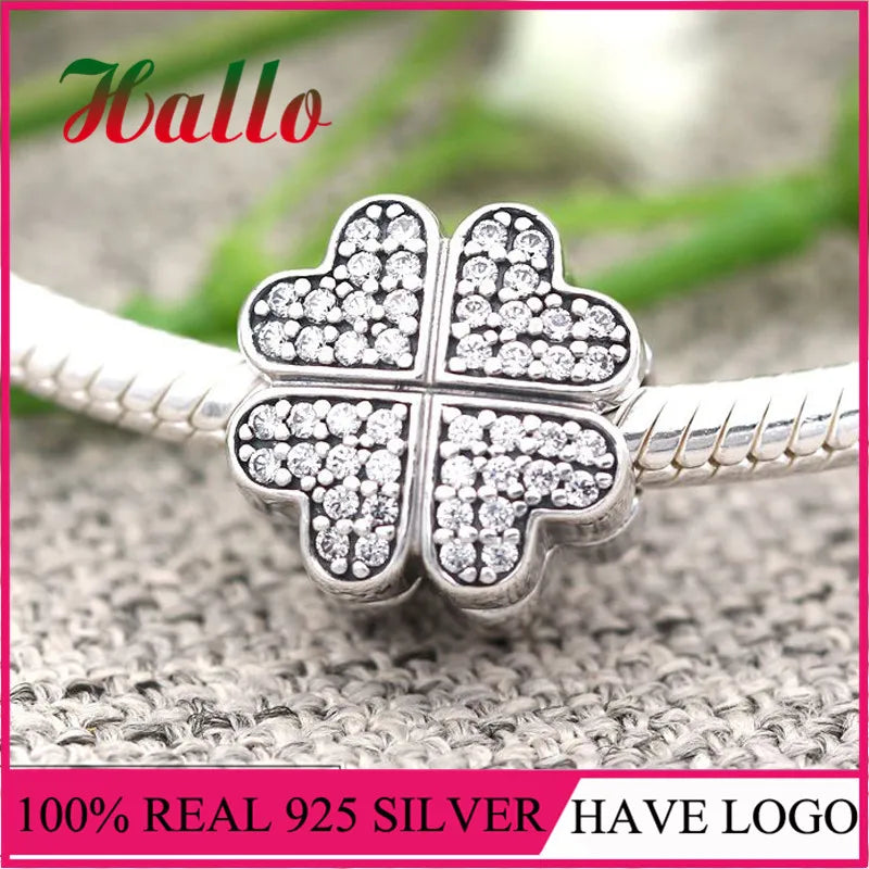 Real Silver Petals of Love Clip Charms Beads for Bracelet