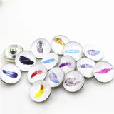 20pcs/lot Mix Glass Feather Snap Buttons 18mm DIY Snap Button Jewelry