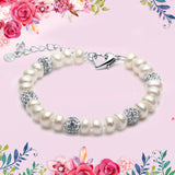 Freshwater Pearl Zircon Charm Bracelet 925 Sterling Silver for Women