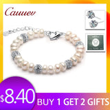 Freshwater Pearl Zircon Charm Bracelet 925 Sterling Silver for Women