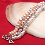 Freshwater Pearl Zircon Charm Bracelet 925 Sterling Silver for Women