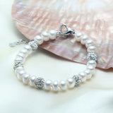 Freshwater Pearl Zircon Charm Bracelet 925 Sterling Silver for Women