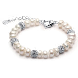 Freshwater Pearl Zircon Charm Bracelet 925 Sterling Silver for Women