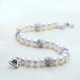 Freshwater Pearl Zircon Charm Bracelet 925 Sterling Silver for Women