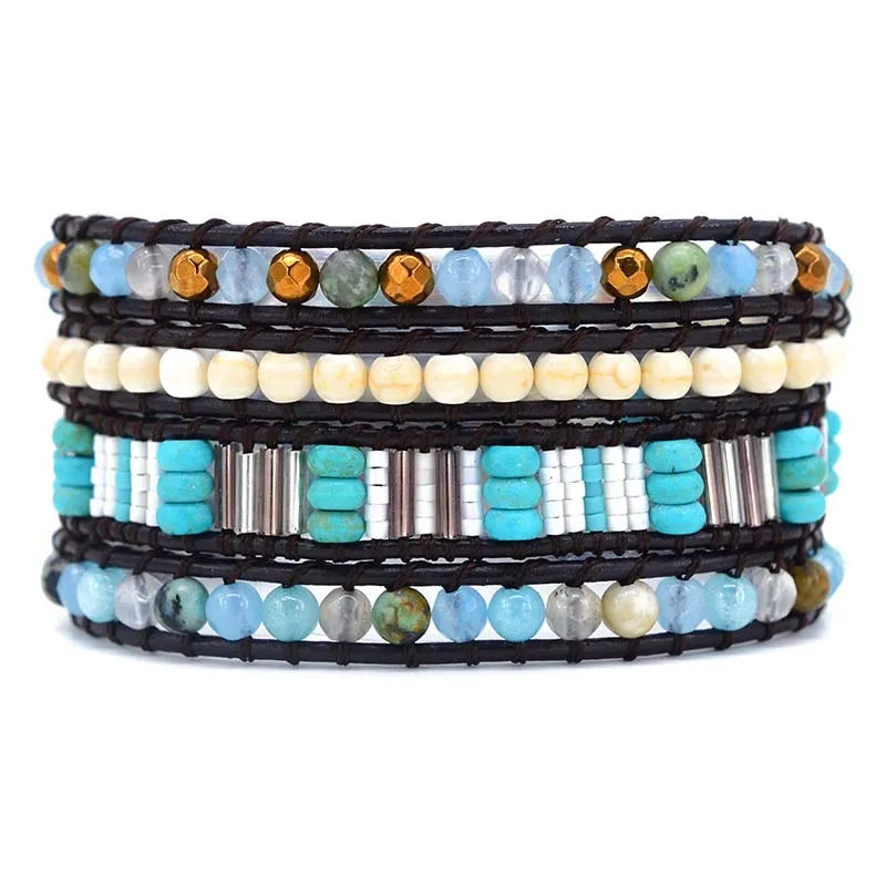 Vintage Bohemia Stone Leather Wrap Bracelet for Women & Men