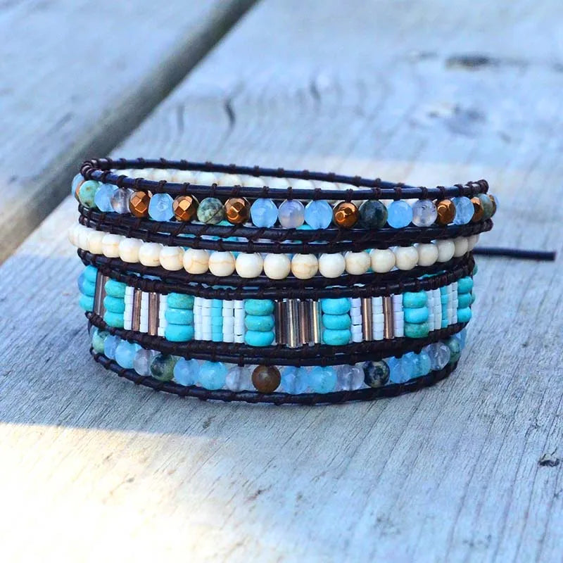 Vintage Bohemia Stone Leather Wrap Bracelet for Women & Men