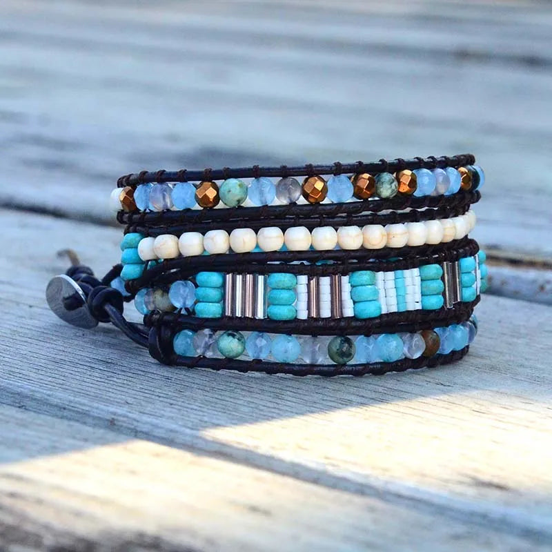 Vintage Bohemia Stone Leather Wrap Bracelet for Women & Men