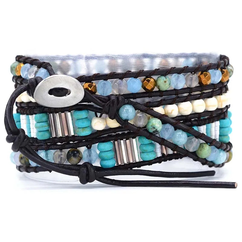 Vintage Bohemia Stone Leather Wrap Bracelet for Women & Men