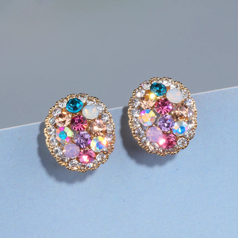 Charm Multicolor Rhinestone Stud Earrings Crystal Jewelry Brinco Gift