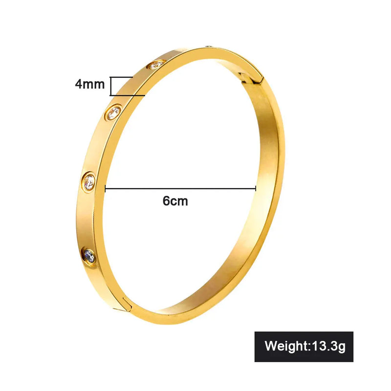 316L Stainless Steel Tension Setting CZ Cuff Bracelet For Women