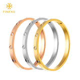 316L Stainless Steel Tension Setting CZ Cuff Bracelet For Women