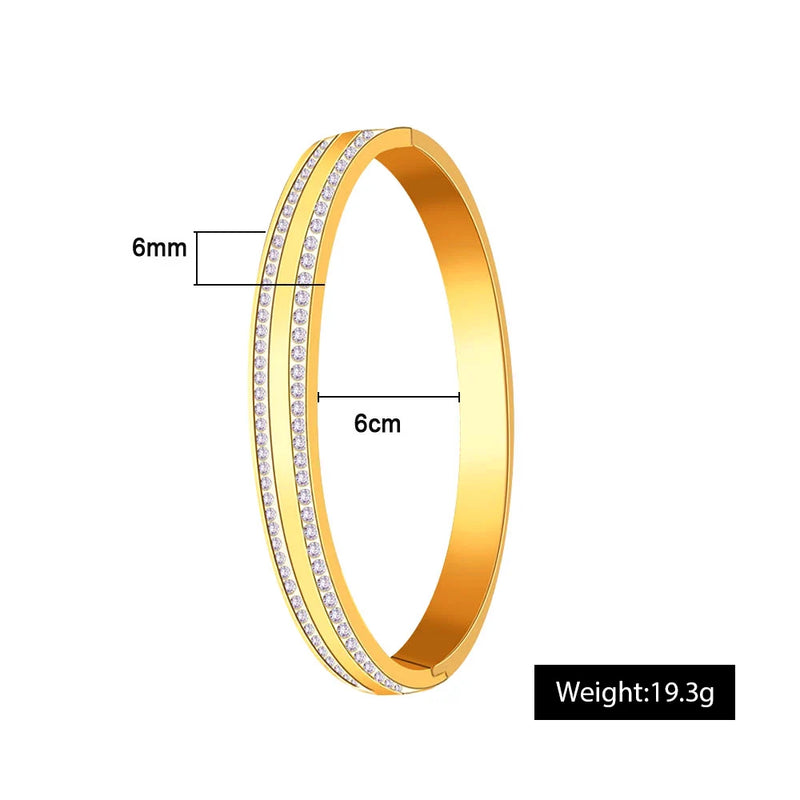 316L Stainless Steel Cuff Bracelet For Women with Cubic Zirconia in 3 Colors