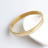 316L Stainless Steel Cuff Bracelet For Women with Cubic Zirconia in 3 Colors