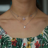 925 Sterling Silver Double Layered Charm Necklace for Women