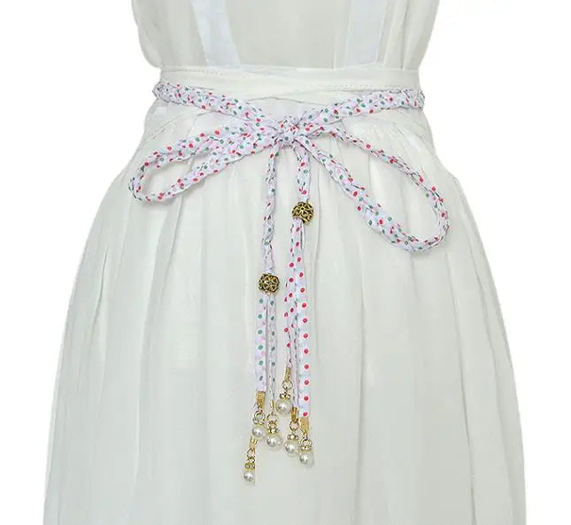Vintage Braided Pearl Tassel Waist Chain Fringed Belt