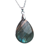 Labradorite Gem Water Drop Pendant Necklace