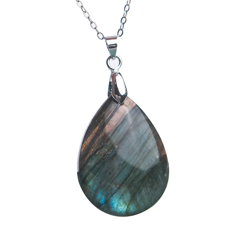Labradorite Gem Water Drop Pendant Necklace