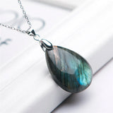 Labradorite Gem Water Drop Pendant Necklace