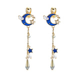 Clip On Earrings Moon Star Asymmetric Long Tassel Girl Women