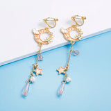 Clip On Earrings Moon Star Asymmetric Long Tassel Girl Women