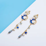 Clip On Earrings Moon Star Asymmetric Long Tassel Girl Women