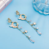 Clip On Earrings Moon Star Asymmetric Long Tassel Girl Women