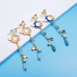 Clip On Earrings Moon Star Asymmetric Long Tassel Girl Women