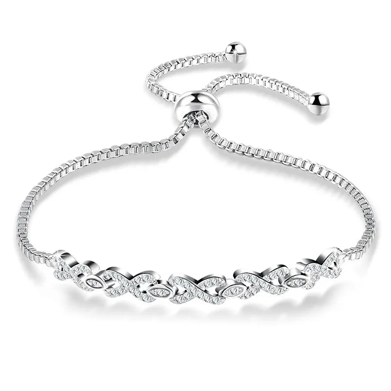 Staggered Hollow Adjustable Women Bracelets with Bright Cubic Zirconia