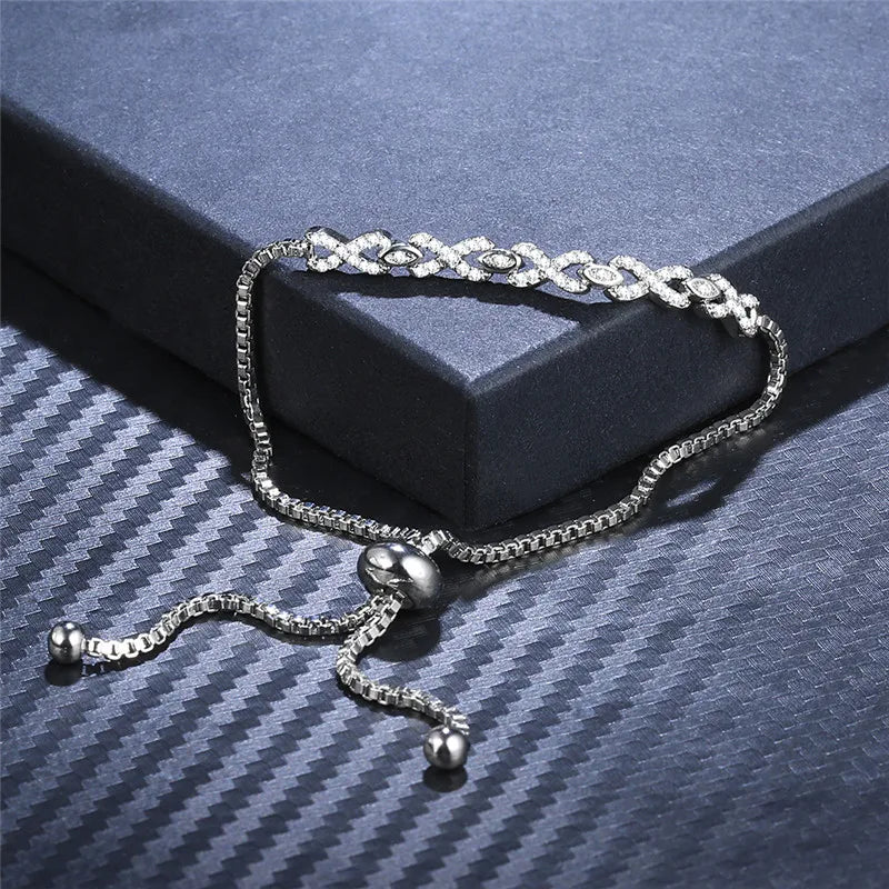 Staggered Hollow Adjustable Women Bracelets with Bright Cubic Zirconia
