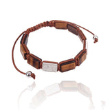 Tiger Eye Rectangle Bead & Zircon Braided Macrame Bracelet