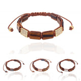 Tiger Eye Rectangle Bead & Zircon Braided Macrame Bracelet