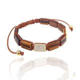 Tiger Eye Rectangle Bead & Zircon Braided Macrame Bracelet