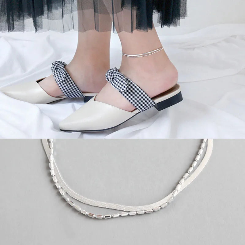 925 Silver Double Chain Ankle Bracelet for Women
