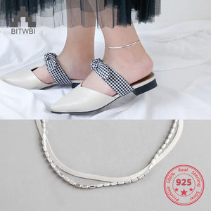 925 Silver Double Chain Ankle Bracelet for Women