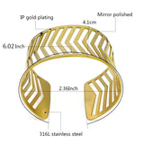Wide Hollow Open Stripe Bangle Stainless Steel Women Jewelry